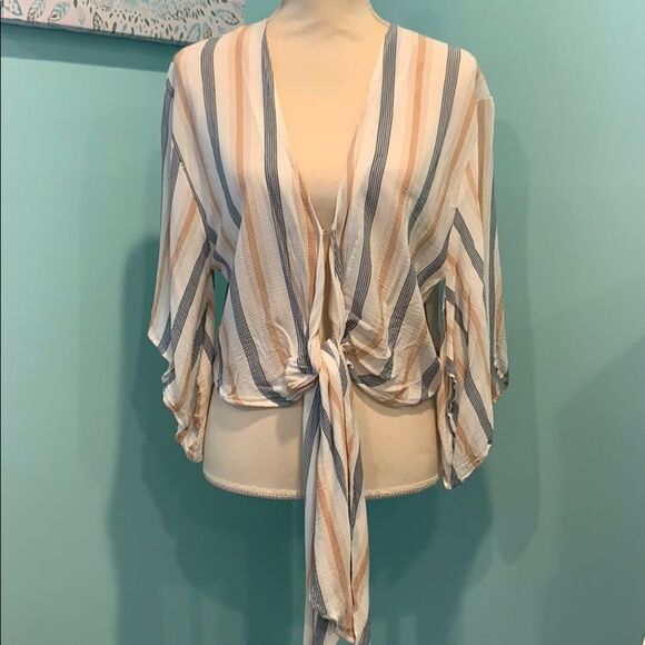 Olivaceous Striped Cropped Blouse - Picture 1 of 4